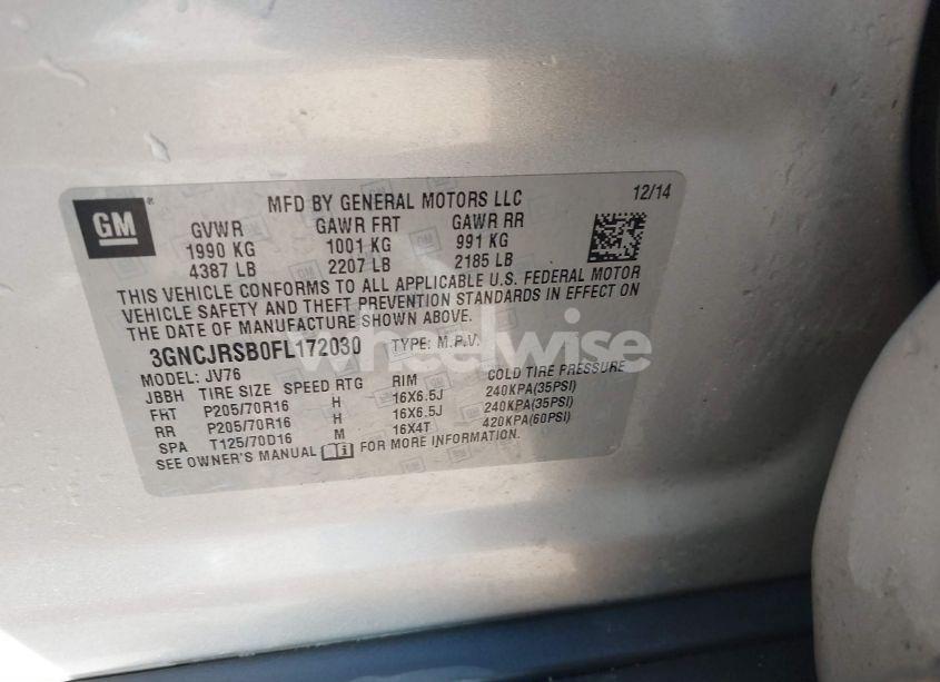 Photo 9 of 2015 Chevrolet Trax LT (VIN 3GNCJRSB0FL172030)