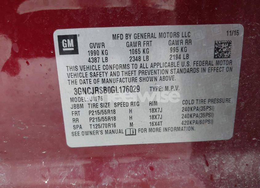 Photo 9 of 2016 Chevrolet Trax LTZ (VIN 3GNCJRSB0GL176029)