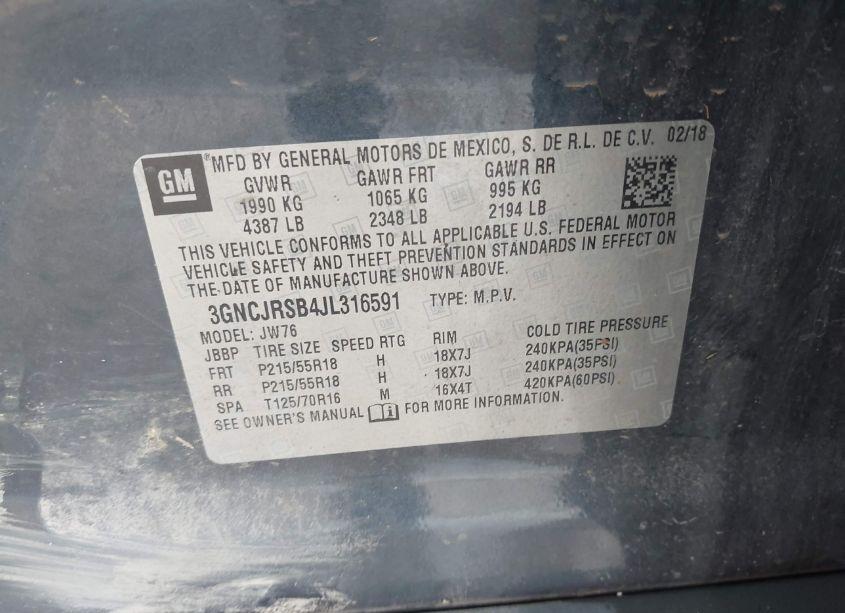 Photo 9 of 2018 Chevrolet Trax PREMIER (VIN 3GNCJRSB4JL316591)