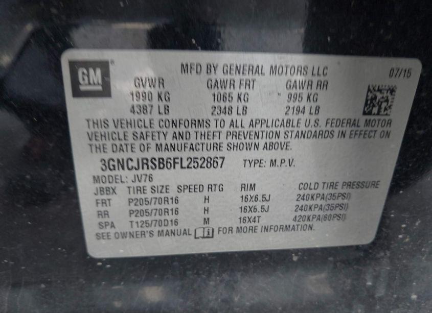 Photo 9 of 2015 Chevrolet Trax LT (VIN 3GNCJRSB6FL252867)