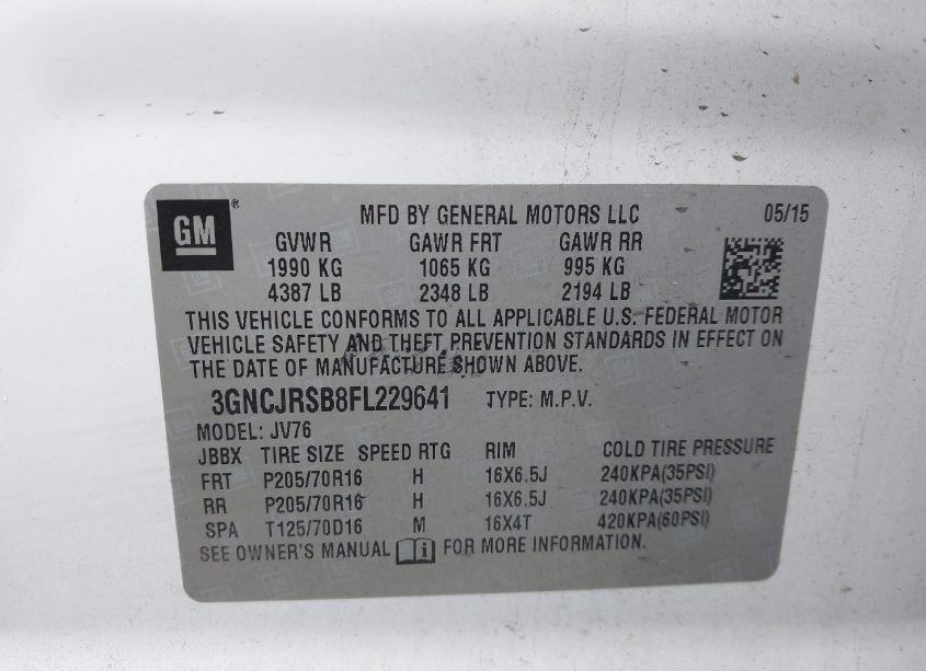 Photo 9 of 2015 Chevrolet Trax LT (VIN 3GNCJRSB8FL229641)