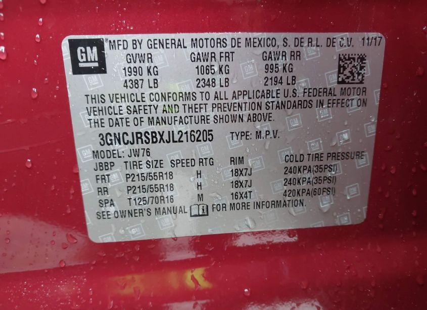 Photo 9 of 2018 Chevrolet Trax PREMIER (VIN 3GNCJRSBXJL216205)