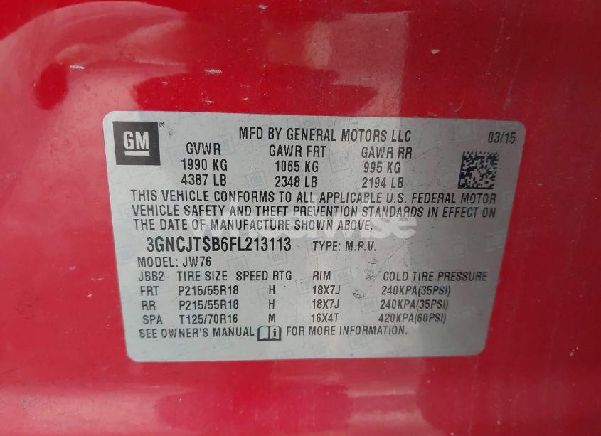 Photo 9 of 2015 Chevrolet Trax LTZ (VIN 3GNCJTSB6FL213113)