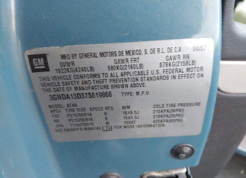 Photo 9 of 2007 Chevrolet Hhr LS (VIN 3GNDA13D37S619866)