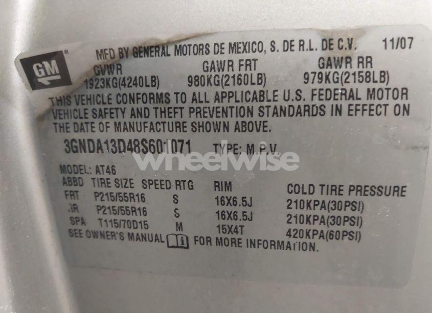 Photo 9 of 2008 Chevrolet Hhr (VIN 3GNDA13D48S601071)