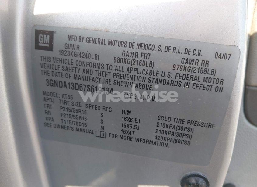 Photo 9 of 2007 Chevrolet Hhr LS (VIN 3GNDA13D67S619134)