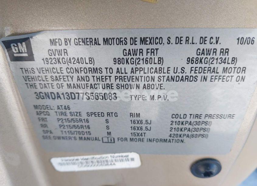 Photo 9 of 2007 Chevrolet Hhr LS (VIN 3GNDA13D77S565083)