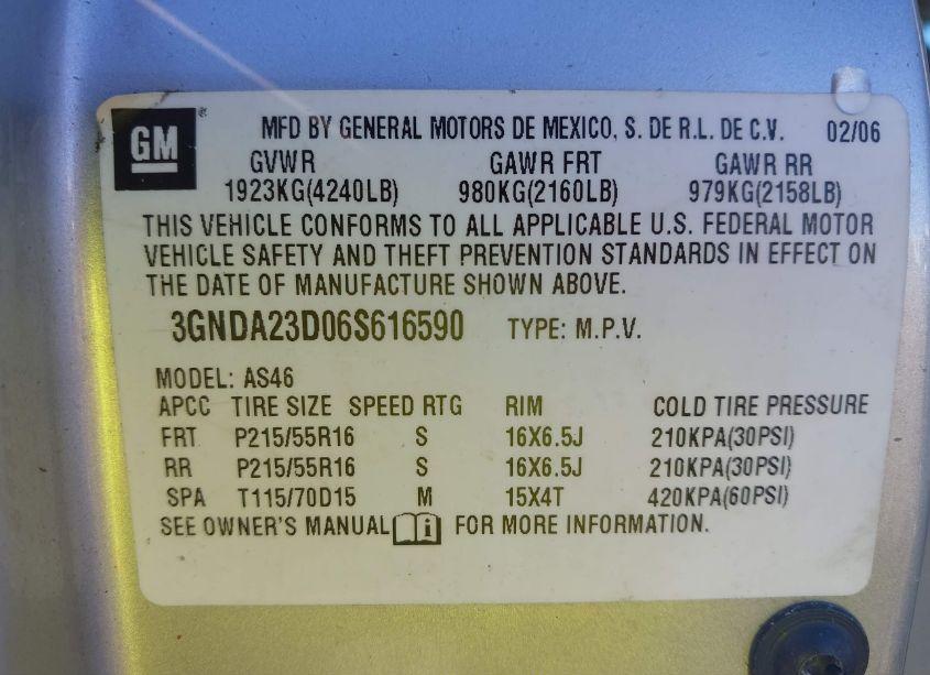 Photo 9 of 2006 Chevrolet Hhr LT (VIN 3GNDA23D06S616590)