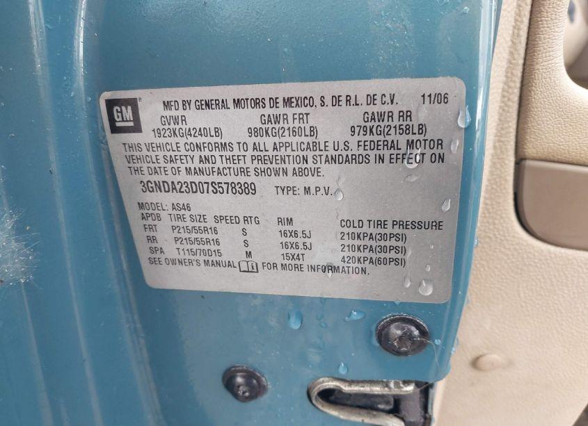 Photo 9 of 2007 Chevrolet Hhr LT (VIN 3GNDA23D07S578389)