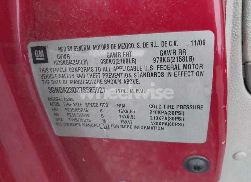 Photo 9 of 2007 Chevrolet Hhr LT (VIN 3GNDA23D07S585021)