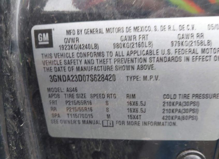 Photo 9 of 2007 Chevrolet Hhr LT (VIN 3GNDA23D07S628420)