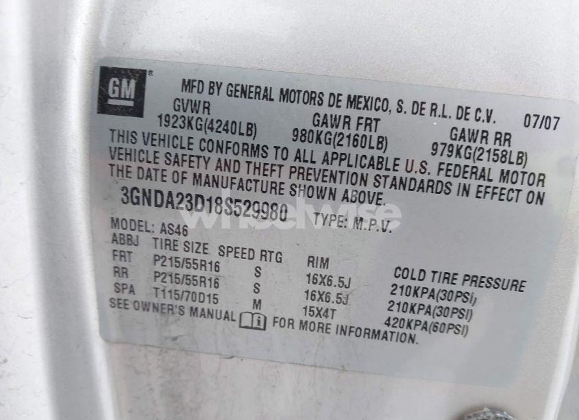 Photo 9 of 2008 Chevrolet Hhr LT (VIN 3GNDA23D18S529980)