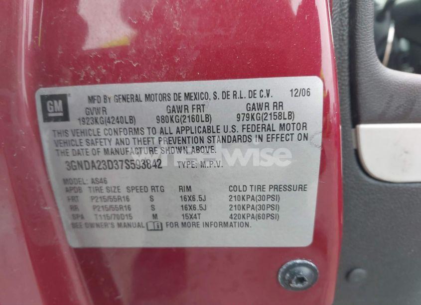 Photo 9 of 2007 Chevrolet Hhr LT (VIN 3GNDA23D37S593842)