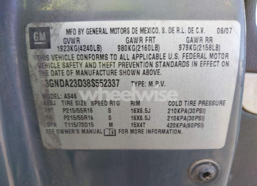 Photo 9 of 2008 Chevrolet Hhr LT (VIN 3GNDA23D38S552337)