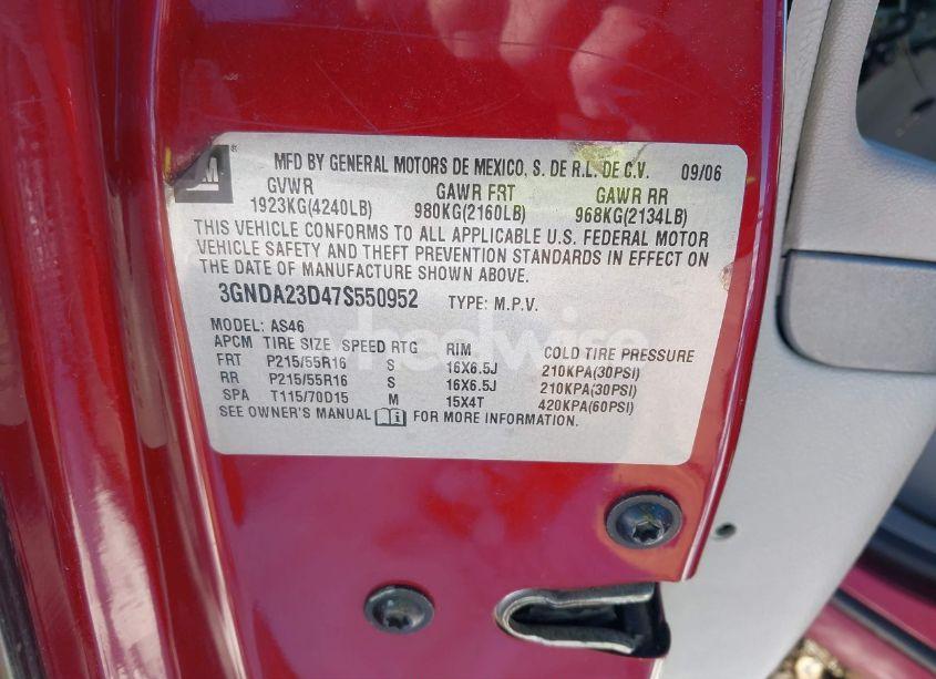 Photo 9 of 2007 Chevrolet Hhr LT (VIN 3GNDA23D47S550952)