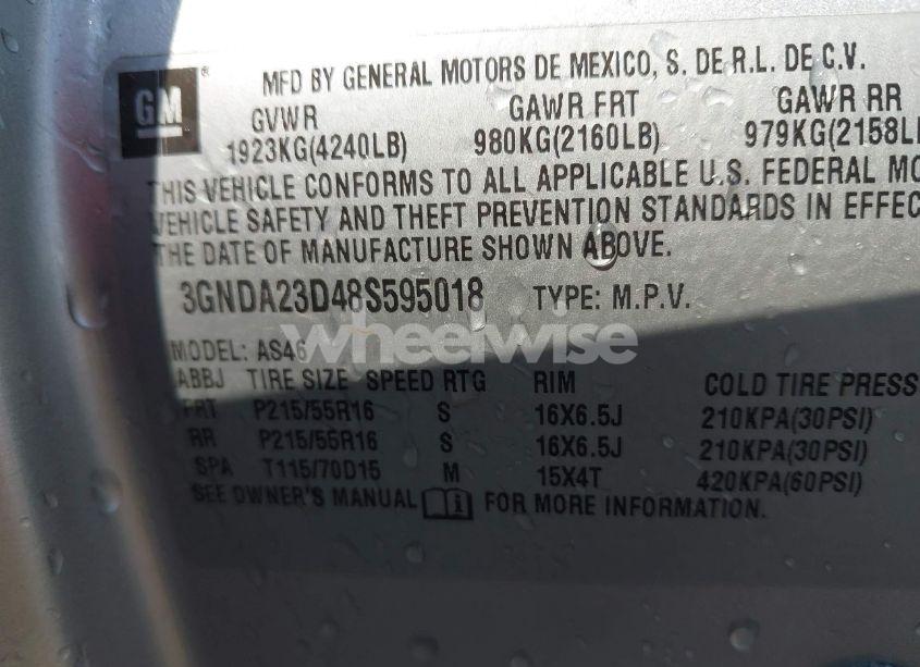 Photo 9 of 2008 Chevrolet Hhr LT (VIN 3GNDA23D48S595018)