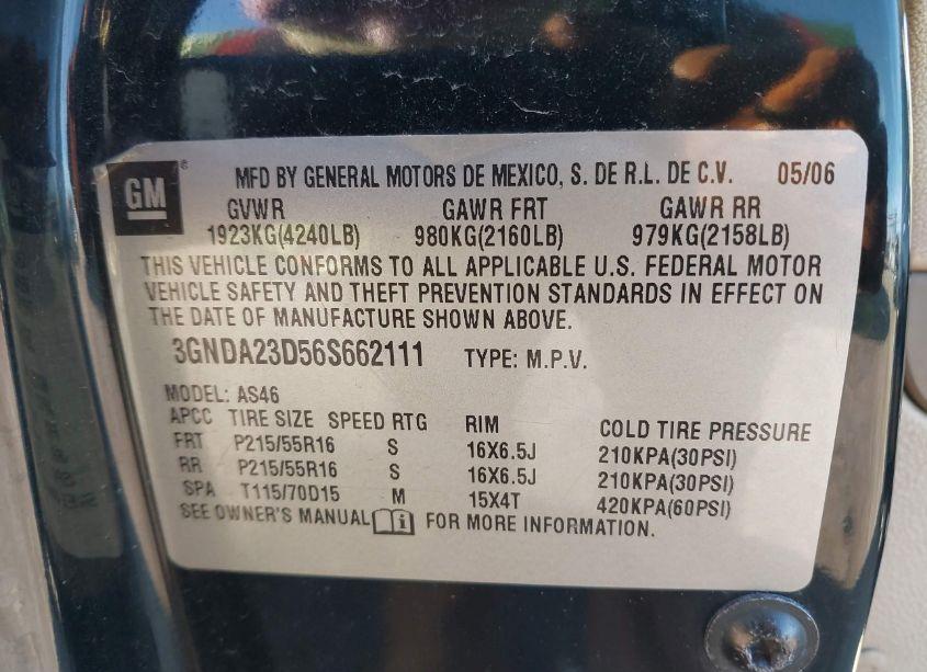 Photo 9 of 2006 Chevrolet Hhr LT (VIN 3GNDA23D56S662111)