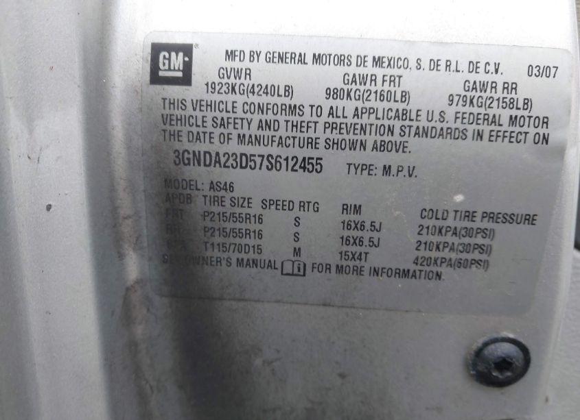 Photo 9 of 2007 Chevrolet Hhr LT (VIN 3GNDA23D57S612455)