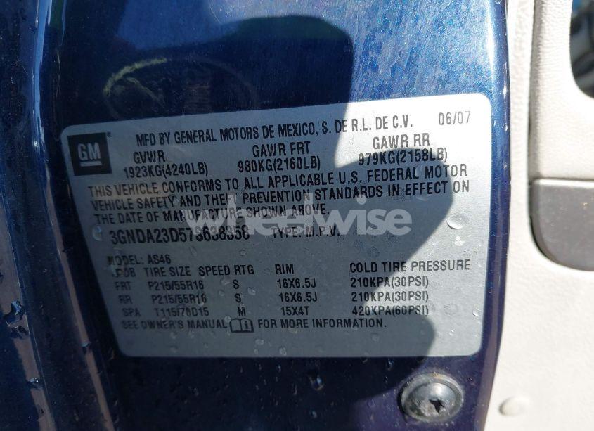 Photo 9 of 2007 Chevrolet Hhr LT (VIN 3GNDA23D57S638358)