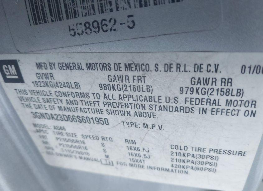 Photo 9 of 2006 Chevrolet Hhr LT (VIN 3GNDA23D66S601950)