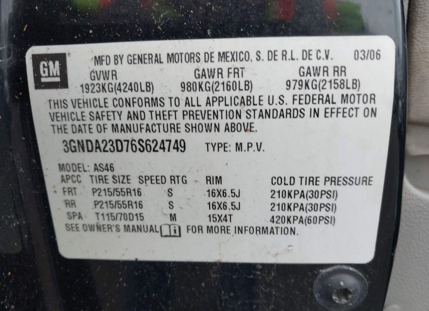 Photo 9 of 2006 Chevrolet Hhr LT (VIN 3GNDA23D76S624749)