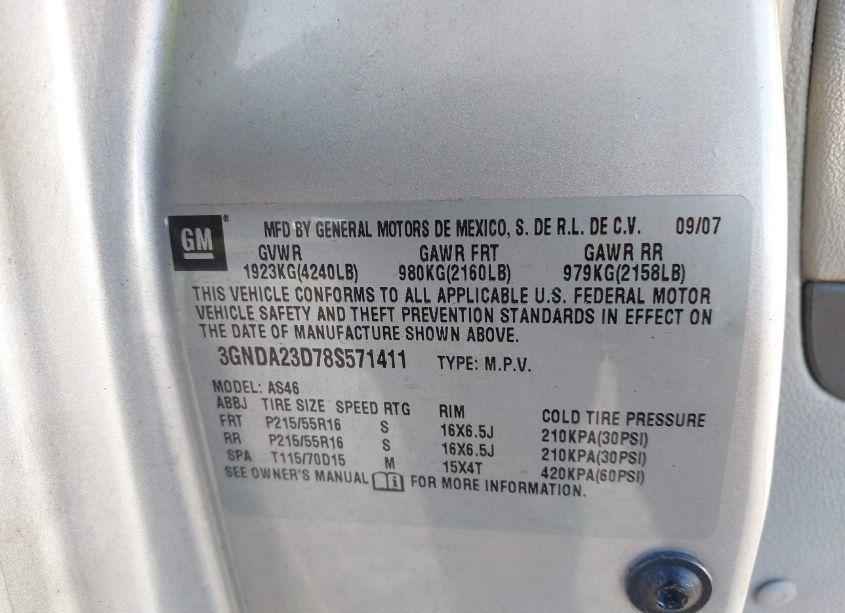Photo 9 of 2008 Chevrolet Hhr LT (VIN 3GNDA23D78S571411)