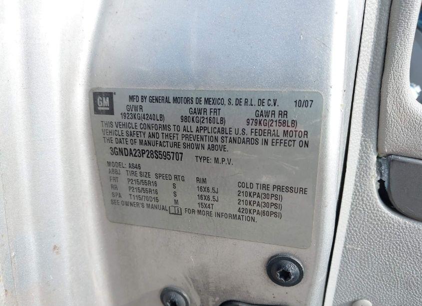 Photo 9 of 2008 Chevrolet Hhr LT (VIN 3GNDA23P28S595707)