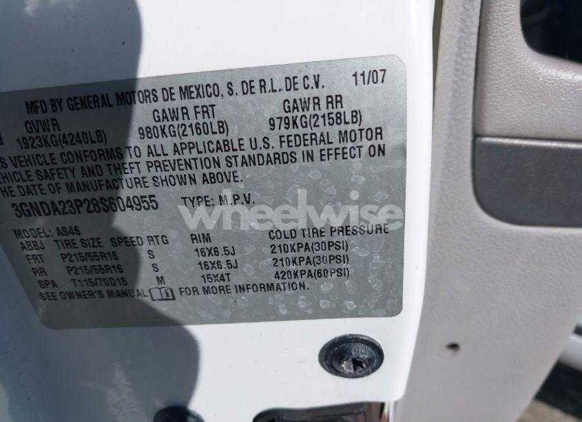 Photo 9 of 2008 Chevrolet Hhr LT (VIN 3GNDA23P28S604955)
