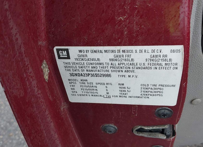 Photo 9 of 2006 Chevrolet Hhr LT (VIN 3GNDA23P36S529986)