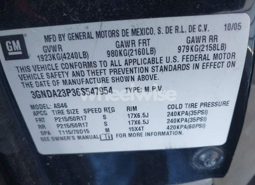 Photo 9 of 2006 Chevrolet Hhr LT (VIN 3GNDA23P36S547954)