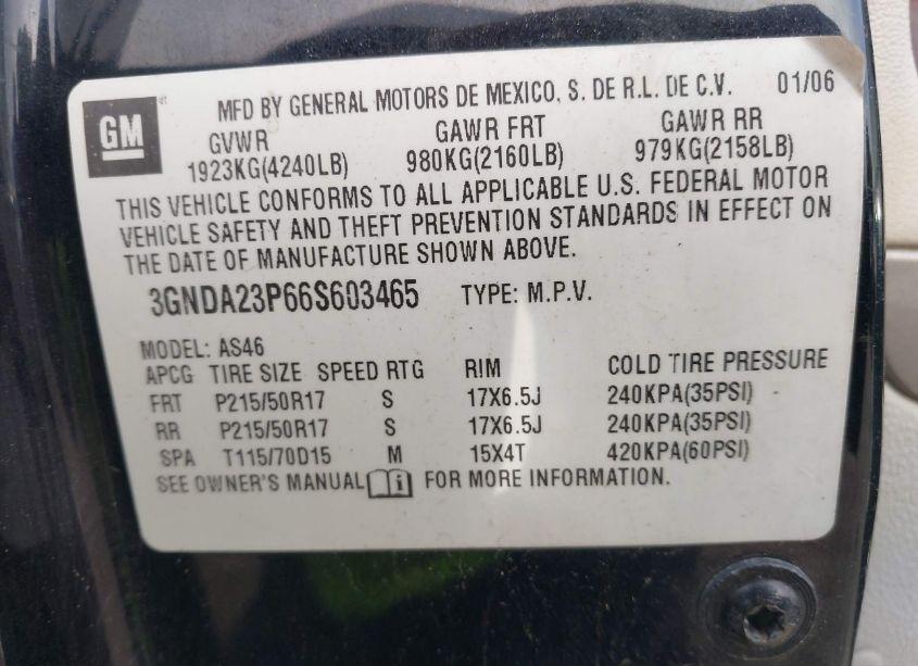 Photo 9 of 2006 Chevrolet Hhr LT (VIN 3GNDA23P66S603465)