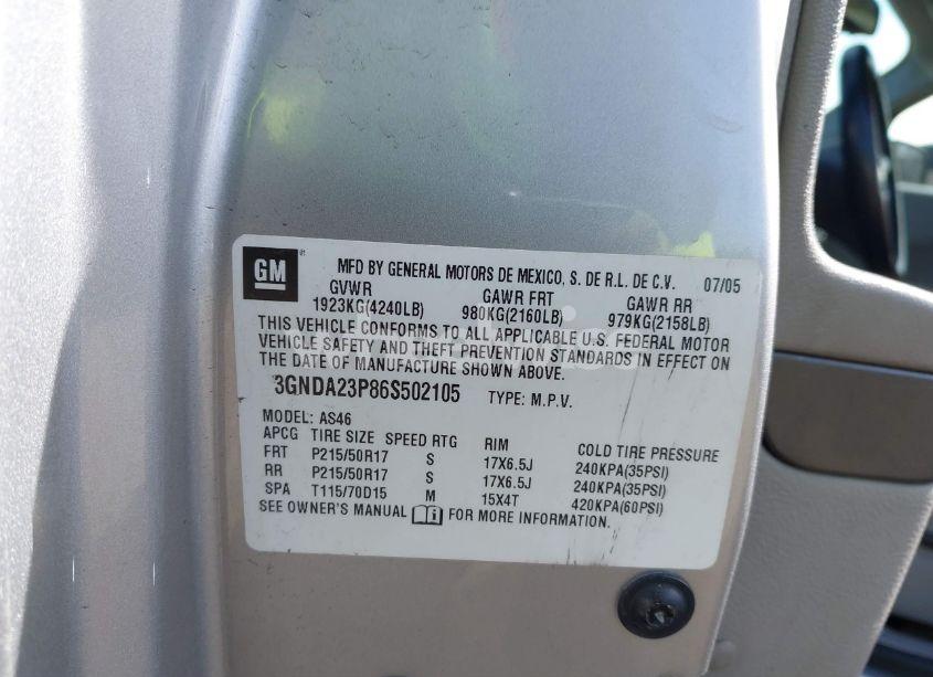 Photo 9 of 2006 Chevrolet Hhr LT (VIN 3GNDA23P86S502105)