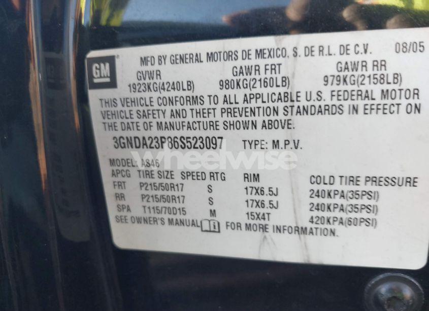 Photo 9 of 2006 Chevrolet Hhr LT (VIN 3GNDA23P86S523097)