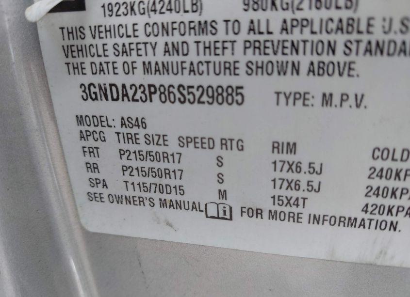 Photo 9 of 2006 Chevrolet Hhr LT (VIN 3GNDA23P86S529885)