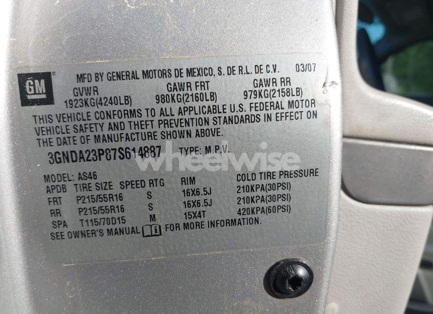 Photo 9 of 2007 Chevrolet Hhr LT (VIN 3GNDA23P87S614887)