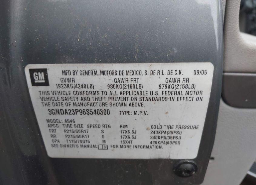 Photo 9 of 2006 Chevrolet Hhr LT (VIN 3GNDA23P96S540300)