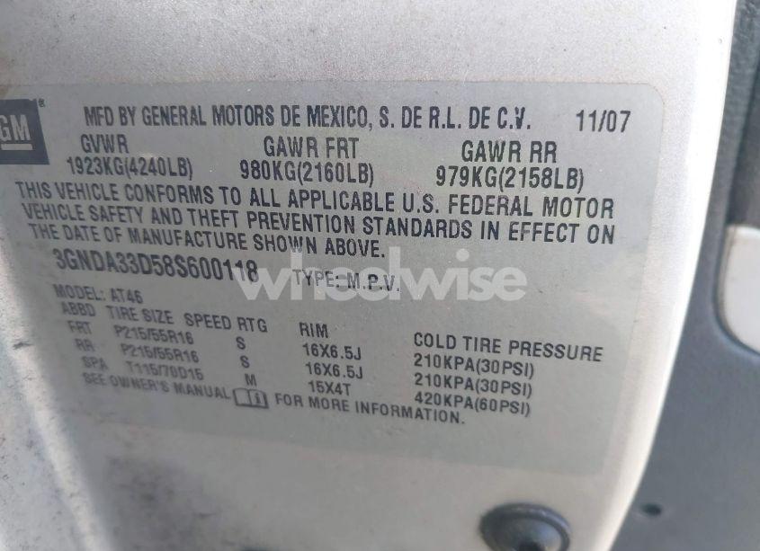 Photo 9 of 2008 Chevrolet Hhr LS (VIN 3GNDA33D58S600118)