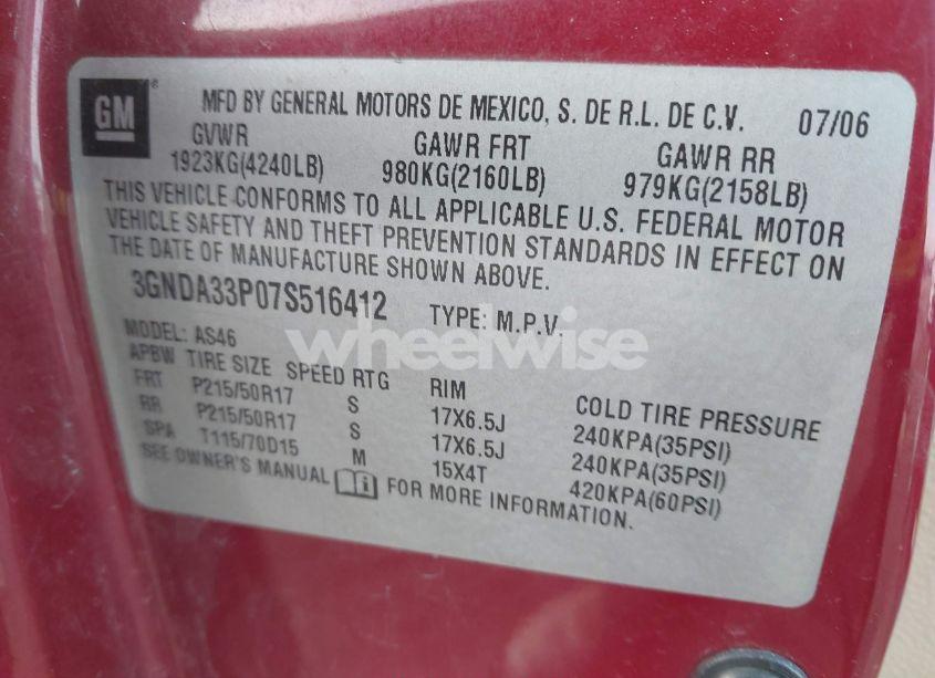 Photo 9 of 2007 Chevrolet Hhr LT (VIN 3GNDA33P07S516412)