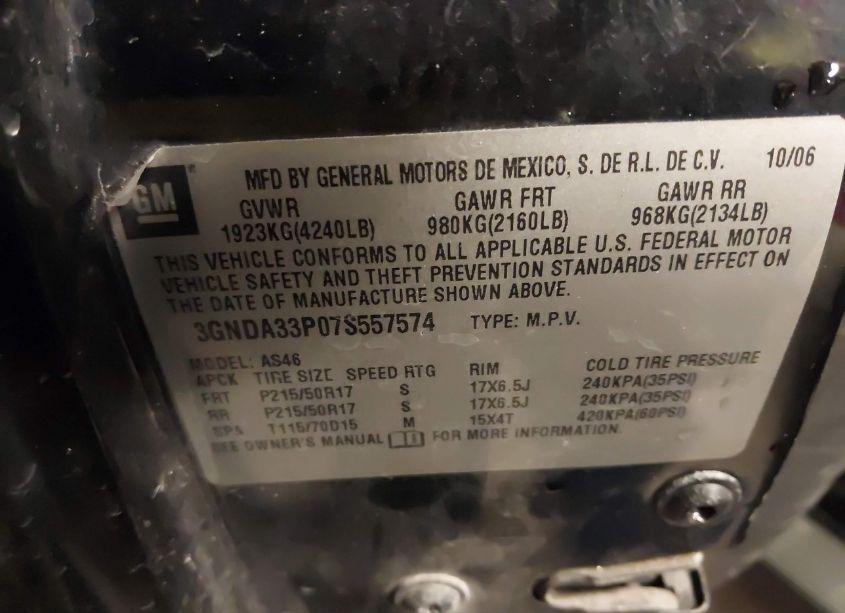 Photo 9 of 2007 Chevrolet Hhr LT (VIN 3GNDA33P07S557574)