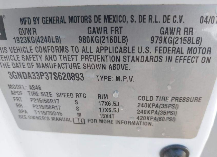 Photo 9 of 2007 Chevrolet Hhr LT (VIN 3GNDA33P37S620893)