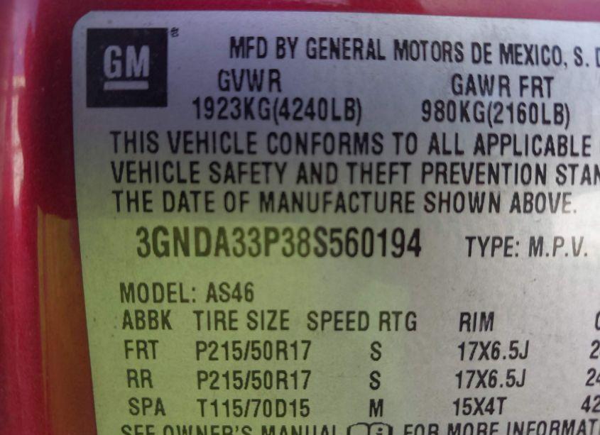 Photo 9 of 2008 Chevrolet Hhr LT (VIN 3GNDA33P38S560194)