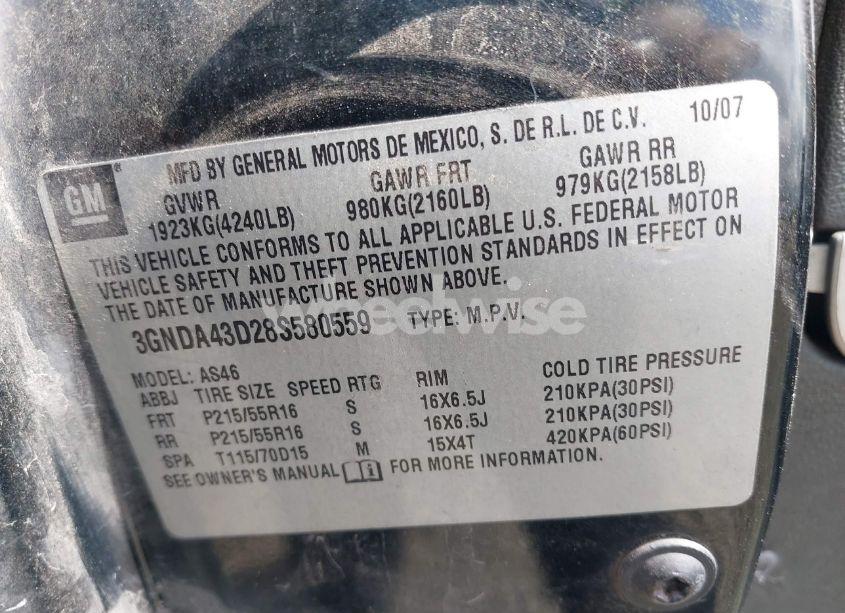 Photo 9 of 2008 Chevrolet Hhr LT (VIN 3GNDA43D28S580559)