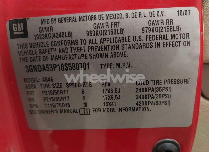 Photo 9 of 2008 Chevrolet Hhr LT (VIN 3GNDA53P18S580701)