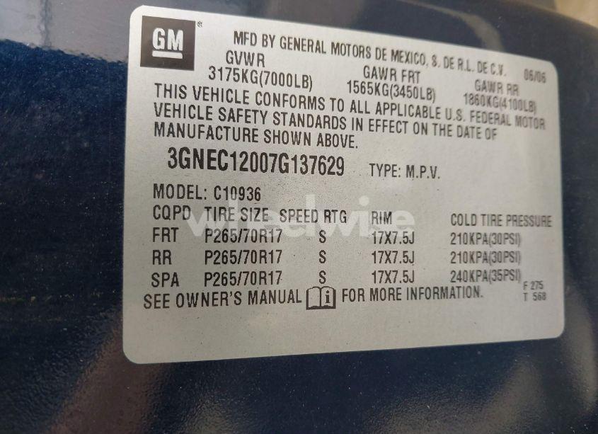 Photo 9 of 2007 Chevrolet Avalanche 1500 LT (VIN 3GNEC12007G137629)