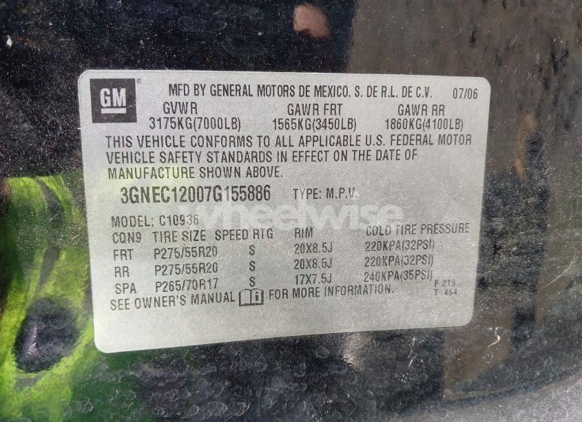 Photo 9 of 2007 Chevrolet Avalanche 1500 LT (VIN 3GNEC12007G155886)