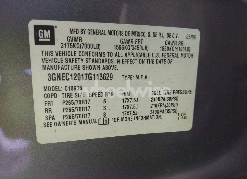 Photo 9 of 2007 Chevrolet Avalanche 1500 LT (VIN 3GNEC12017G113629)