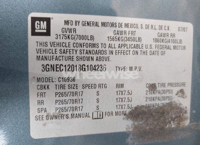 Photo 9 of 2008 Chevrolet Avalanche 1500 LS (VIN 3GNEC12018G104236)