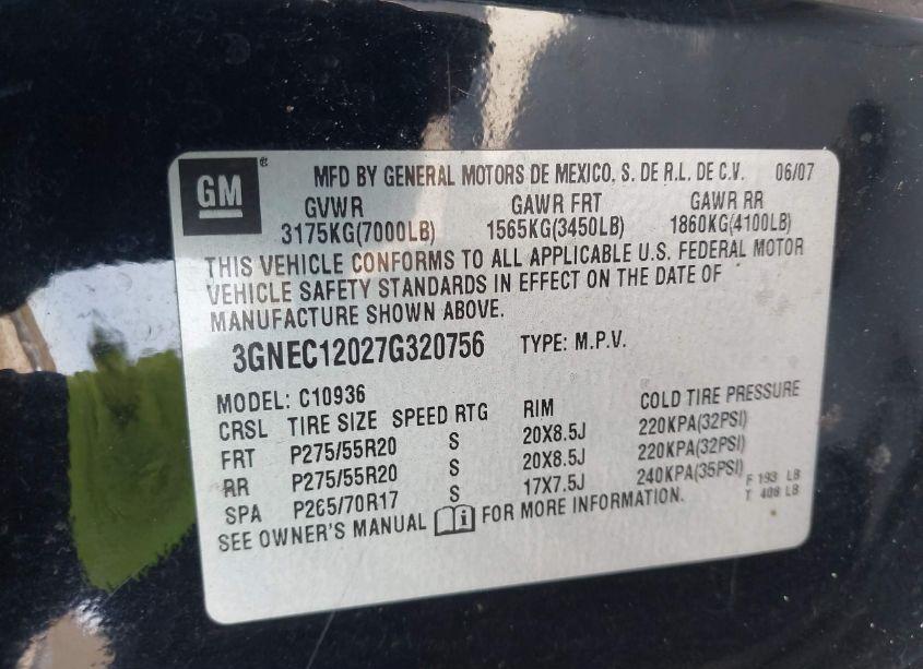 Photo 9 of 2007 Chevrolet Avalanche 1500 LT (VIN 3GNEC12027G320756)