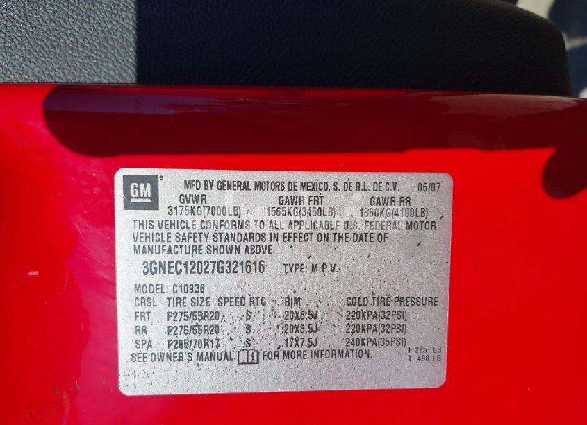 Photo 9 of 2007 Chevrolet Avalanche 1500 LT (VIN 3GNEC12027G321616)