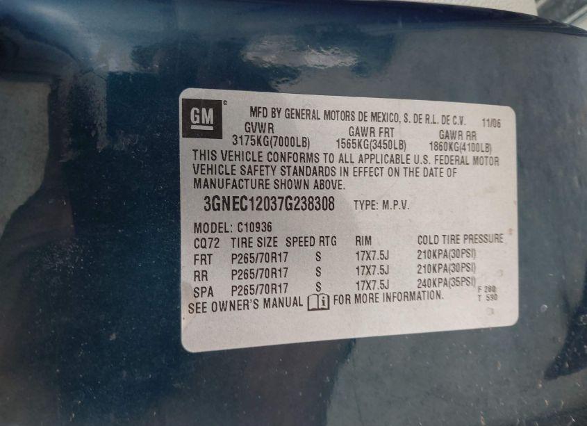 Photo 9 of 2007 Chevrolet Avalanche 1500 LT (VIN 3GNEC12037G238308)